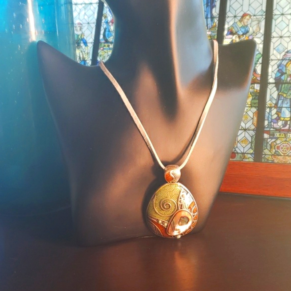 LIA SOPHIA "Artistic Flair" Abalone Pendant/Suede Leather Necklace - Retired